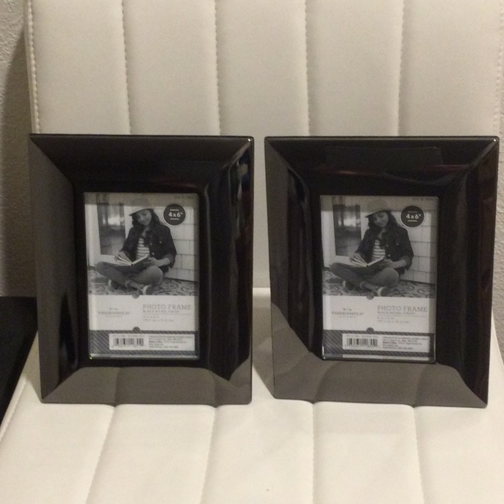 2- NWOT Elegant Threshold Black/Chrome Photo Frame Set